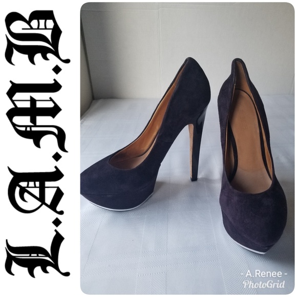 L.A.M.B Gwen Stefani Dolores Plum Suede pumps slip on heels platform NEW LAMB